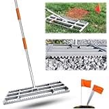 Lawn Leveling Rake, 30in | Double Side can Switch, with 20pc Marking Flags to Mark Low Spot, Stainless + Powder-Coat, FLAT Level Soil/Dirt/Compost on Lawn, SERRATED Rake Dead Grass/Ruts/Gravel on Yard