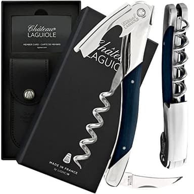 Chateau Laguiole Laguiole Grand Cru Corkscrew - Blue Stamina French Luxury Wine Opener - Includes Leather Sheath & Gift Box