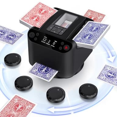 XPAW Automatic Card Shuffler and Dealer 2-in-1, 2 Deck 360° Rotating Dealing Machine for 12 Players, 4 Drawing Remotes, Rechargeable Playing Card Shuffler Machine for UNO, Poker, Phase 10(Black)