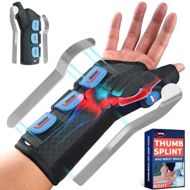 FEATOL Carpal Tunnel Wrist Brace Night Support, Thumb Spica Splint Right Hand for De Quervains Tenosynovitis, Tendonitis, Wrist Brace With Thumb Support-Medium/Large-Women & Men, Black