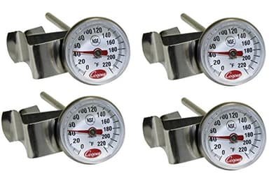 Cooper-Atkins 1236-70-1 Bi-Metals Espresso Milk Frothing Thermometer with Clip, 1" Dial and 5" Shaft Length (4 pack)