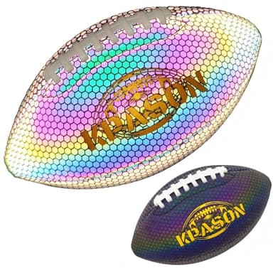 KPASON Football Holographic Football Official Size 9, Reflective Bright Composite Leather Footballs for Teens and Adults
