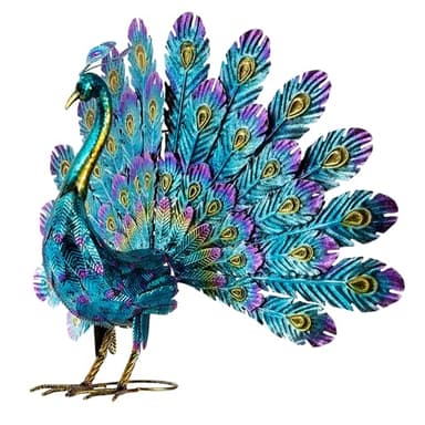 Alpine Corporation 23" Tall Outdoor Metallic Peacock Tail Spread Yard Statue, Vibrant Garden Sculpture for Patio, Lawn, or Entryway, Multicolor