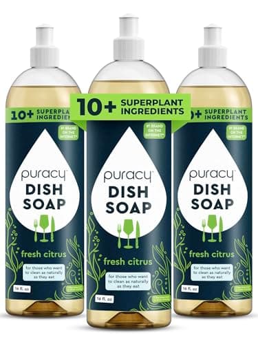 Puracy Natural Dish Soap - Skin-Softening Plant-Based Dishwashing Soap, Non-Toxic Dish Soap, Organic Liquid Dishwashing Detergent Soap (Fresh Citrus, 16 fl oz)