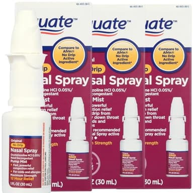 No Drip Nasal Spray, Equate Pump Mist, 12 Hour, Oxymetazoline Hcl, 1 fl oz. (Pack of 3)