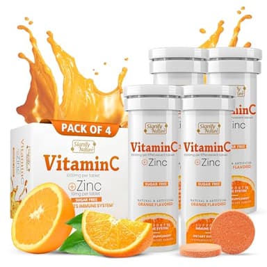 SIGNIFY NATURE Vitamin C 1000mg Effervescent Tablets - Potent Immune Support VIT C with Zinc Supplement - Sugar-Free & Vegan Formula | Dissolvable Vitamin C Tablets - Water Soluble Fizzy Elixir - 40CT