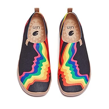 UIN Men's Pride Shoes Walking Travel Shoes Slip On Knitted Casual Loafers Lightweight Comfort Art Painted Fashion Sneaker Rainbow Love-B (10)