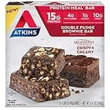 Atkins Double Fudge Brownie Protein Meal Bar, High Fiber, 15g Protein, 1g Sugar, 4g Net Carb, Meal Replacement, Keto Friendly