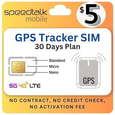 SpeedTalk Mobile Tracker SIM Card for 5G 4G LTE GSM Pet Senior Kids Car All GPS Tracking Devices | Talk Text Data | 3 in 1 SIM Card Standard Micro Nano | 30 Days Wireless Subscription Plan