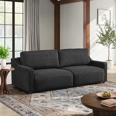 Serta Glendale 90.2" Queen Size Wall-Hugging Convertible Sofa, Dreamcoil Comfort, Chenille Fabric, Black