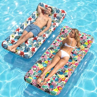IRUIRUI 2 Pack Pool Floats Adult, Oversized Inflatable Pool Float Loungers for Adults with Headrest, Swimming Pool Rafts for Adults Pool, Lake, Beach & Summer Party