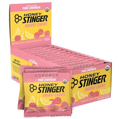 Honey Stinger Organic Pink Lemonade Energy Chew | Gluten Free & Caffeine Free | for Exercise, Running and Performance | Sports Nutrition for Home & Gym, Pre and Mid Workout | 12 Pack, 21.6 Ounce