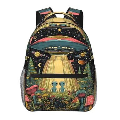 TRYYN Alien and Ufo Casual Backpack, Lightweight Laptop Bag Daypack, Planet and Space Star Backpacks for Women Men Teens Students, Sci-Fi Polyester Bookbag Gifts for School Work Travel Hiking
