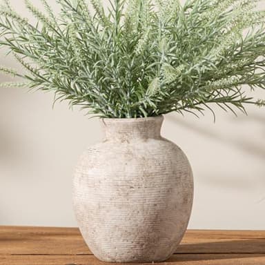 Vanselia Ceramic Flower Vase Home Decor - Farmhouse Table Vases Rustic Vintage Living Room Kitchen Bedroom Decorations for House Book Shelf Office Coffee Desk Dining Fireplace (7.4" Retro)