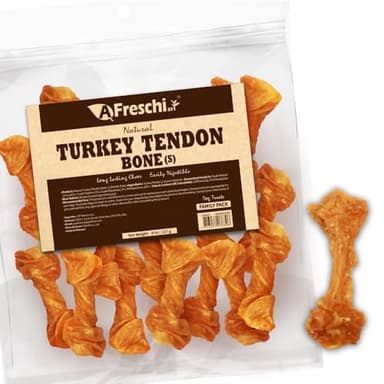 A Freschi srl Turkey Tendons for Dogs, USA-Sourced Human Grade, Rawhide-Free Long-Lasting Puppy Chews, All Natural Hypoallergenic Dog Treats for Small Breeds, Bone (S), 8 oz Pack