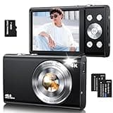 Digital Camera,Autofocus 4K Vlogging Camera for Photography with 32GB Card,48MP Portable Compact Point and Shoot Digital Camera for Teens Adult Beginner with 16X Zoom,Anti-Shake,2 Batteries(Black)