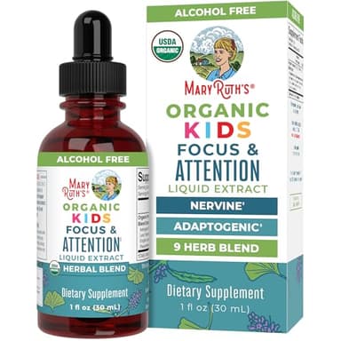 MARYRUTH'S Kids Focus & Attention Drops | USDA Organic Drops | Ginkgo Biloba | Rhodiola Root & Licorice Root | Adaptogenic | Calm | Vegan | Non-GMO | Gluten Free | 30 Servings