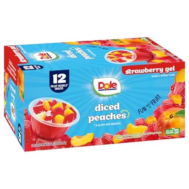 Dole Fruit Bowls Peaches in Strawberry Flavored Gel Snacks, 4.3oz 12 Total Cups, Gluten & Dairy Free, Bulk Lunch Snacks for Kids & Adults