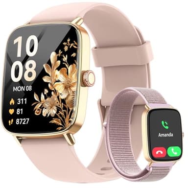 Smart Watch for Women, 1.85" HD Smartwatch Compatible iPhone/Samsung/Android (Answer/Make Calls), 100+ Sport Modes Fitness Tracker with Heart Rate/Sleep/SpO2 Monitor, IP68 Waterproof, with 2 Bands
