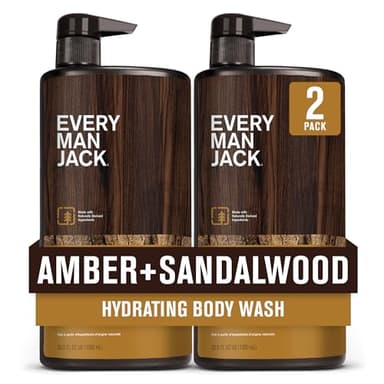 Every Man Jack Nourishing Amber + Sandalwood Mens Body Wash for All Skin Types - Cleanse, Nourish, and Hydrate Skin with Naturally Derived Coconut, Glycerin - 33.8 fl oz - 2 Bottles