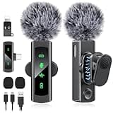USB C Wireless Lavalier Microphone for iPhone 15 16, Mini LED Display Microphone for Android with Noise Reduction, Lapel Magnetic Clip-on Microphone for Recording Content Creator Vlog Tiktok YouTube
