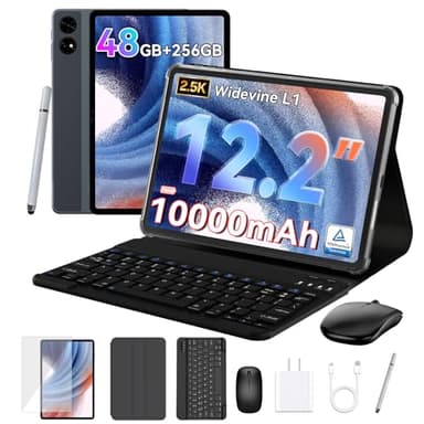 2026 upgrated 12 inch Tablet, Android 16 Tablet with Keyboard, 2K UHD Display for High-Res Gaming/Art/Productivity,with Wideline, 24GB+256GB+2TB, 5G WiFi/Octa-Core/10000mAh/GMS/GPS-4-year Warranty