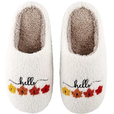 HIPINISS Fall Leaves Garlands Slippers For Women Men Autumn Decor Thanksgiving Decor Fall Flowers Gifts Hello Slipper Thanksgiving Slipper House Bedroom Shoes For Autumn Winter,Hello Leaf 43-44