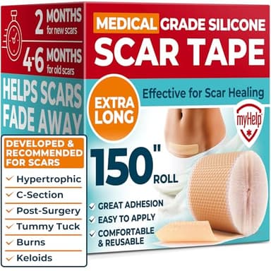 Medical Grade Silicone Scar Tape - 1.6”x150” - Visible Difference on Keloid & С-Section - Reusable Silicone Scar Sheets - Easy to Use