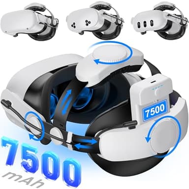 Kawaye for Meta Quest 3S/3/2 Head Strap with 7500mAh Hot-Swap Bateries for 3-4H Playtime,Double Knobs Adjustable VR Headset Strap with Large Support Pad Enhanced Support&Comfort for Games-MQ2004