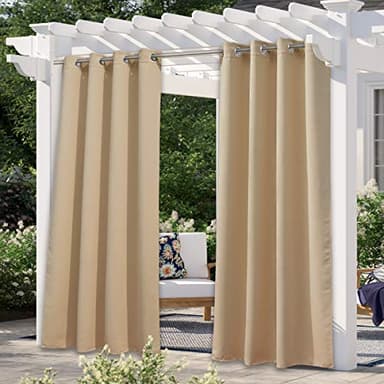 NICETOWN Outdoor Curtains for Patio Waterproof 95" L, Blackout Gazebo Curtain for Pergola/Porch Weatherproof, UV & Privacy Protection Outside Drape, 52" Wide, 1 Panel, Biscotti Beige