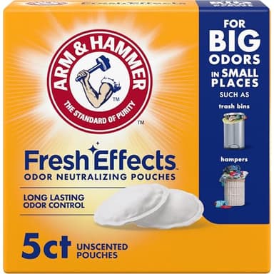ARM & HAMMER Fresh Effects Odor Neutralizing Baking Soda Pouches, Long-Lasting Fragrance-Free Odor Absorber for Shoes, Cars, Home & Small Spaces, 5 Count