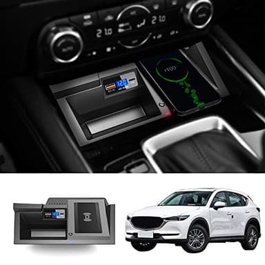 Kucok CX-5 Wireless Charger Custom fit for Mazda CX5 2017-2025,15W Qi Fast Charging Central Control Storage with USB Port QC 3.0 36W Individual Control Wireless Charging Station