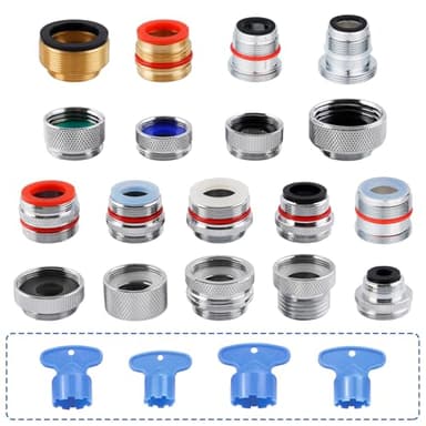 iFealClear 18 Pcs Brass Faucet Adapter Kit, Kitchen Sink Aerator Adapters with 4 Pcs Removal Wrench Tools, Male Female Connectors for Faucet with Removable Aerators to Water Filter, Garden Hose, Rv