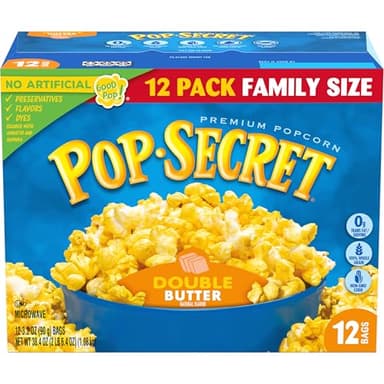 Pop Secret Double Butter Microwave Popcorn 12ct (3.2oz Bags), 38.4oz Box (Pack of 1) - Microwave Popcorn, Non-GMO Popcorn, Double Butter Blast