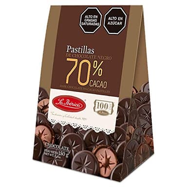 La Iberica Pastillas de Chocolate Negro 70% Cacao Peruano | Dark Chocolate 70% Peruvian Cocoa Pastilles 5.3 oz Pack
