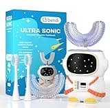 Sensory 360 Round U-Shaped Astronaut Design Mouthguard Electric Toothbrush for Kids Ages 2-7 - Automatic Memory Function - 5 Modes Toothbrush with Multiple Heads – Kids Travel Essentials (White)