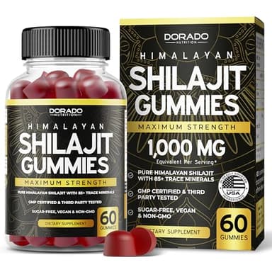 Shilajit Gummies For Men & Women 1000mg (High Potency Gold Grade with 85+ Trace Minerals with Fulvic Acid) - Energy & Immunity Support - Third Party Tested, Non GMO, Vegan & Made in USA - (60 Gummies)