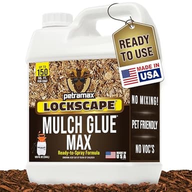 PetraMax Lockscape Mulch Glue for Landscaping, 1 Gallon (Made in USA) - Pet-Safe Landscape Adhesive for Pine Straw, Wood Chips - Ready to Spray Mulch Anchor & Landscape Glue Spray for Lawns & Patios