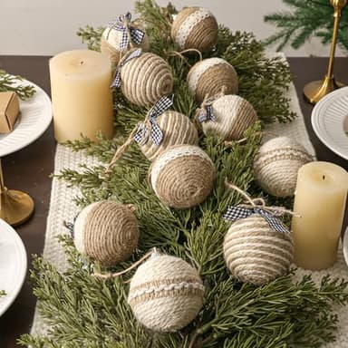 Bunny Chorus Christmas Decorations Indoor: 12pcs Handmade Jute Rope Decorative Bows Christmas Tree Ornaments, Rustic Hanging Xmas Ball Ornaments for Tree Garland Fireplace Home School Office Decor