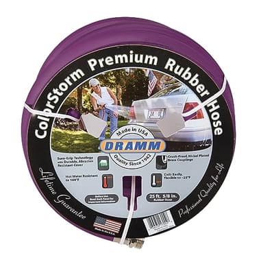 Dramm ColorStorm Premium Rubber Garden Hose, No Kink, Leak Proof Water Hose, Male Female Fittings, Made in USA, Hot & Cold Resistant, 518 Burst PSI, Berry, 5/8"x50'
