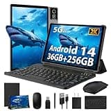 BEYODFU Tablet 2025 Android 14 Tablet with Keyboard, 10.4" 8 Core Tablet with 36GB+256GB+1TB Expand, 2K 2000 x 1200 LCD Screen, 2.0GHz CPU, 8000mAh, 8+13MP Dual Camera, 5G WiFi BT5 Android Tablet-Gray