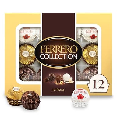 Ferrero Collection Gourmet Gift Box, 12 Assorted Confections with Hazelnut, Dark Chocolate and Coconut, 4.6 oz