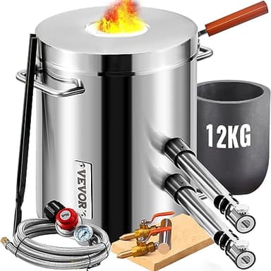 VEVOR 12KG Propane Melting Furnace Kit Large Capacity Foundry Home, Blacksmithing Forge with Crucible & Tongs Kiln, Stainless Steel Smelter, for Metal Scrap Recycle, Gold Copper Silver Casting