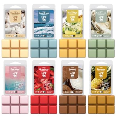 Salubrito Summer Scented Wax Melts, Strong Scented Soy Wax Cubes/Tarts Variety Gift Set, Fresh Cotton, Ocean Breeze, Mojito, Pink Island, Coconut, Pineapple, Vanilla Cream, Strawberry, 8x2.5oz