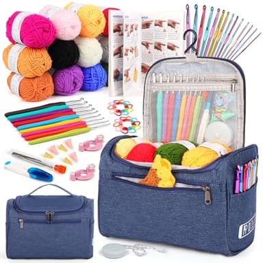 Aeelike Crochet Kit for Beginners Young and Old, First Crochet Kit for Adults Include 23pcs Crochet Hooks, 655 Yards Yarn Set for Crocheting, Instruction, Bag, Crochet Accessories and Supplies, Navy