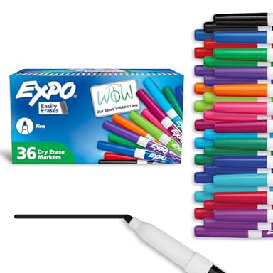 EXPO Fine-Tip Low-Odor Ink Dry Erase Markers Assorted Vibrant Colors Pack of 36 Markers for Classrooms Offices & Homes
