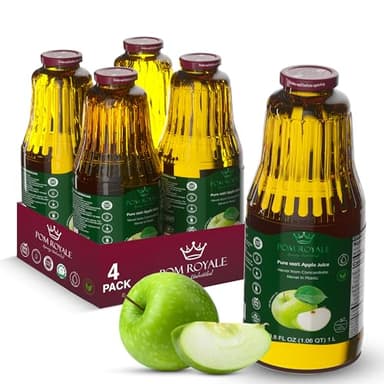 Pure Apple Juice, 33.8oz Glass Bottle (Pack of 4), Cold Pressed Juice, Not from Concentrate, Non-GMO, No Sugar Added, Gluten Free, Kosher Certified, Preservative Free