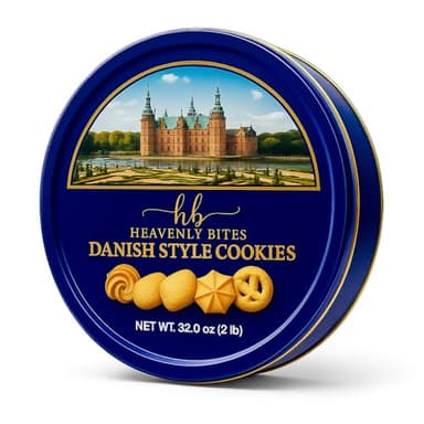 Heavenly Bites Danish Style Butter Cookies in Metal Tin 32 Oz