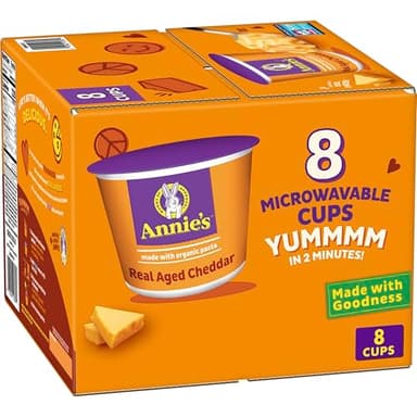 Annie's Real Aged Cheddar with Organic Pasta, Macaroni and Cheese Microwavable Cups, Made with Real Cheese, 8 Ct, 16.08 oz