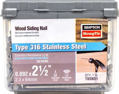 Simpson Strong Tie T8SND1 8D Cedar and Redwood Siding Nails 2-1/2-Inch and 13-Gauge, 316 Stainless Steel, 1-Pound, 196-Piece